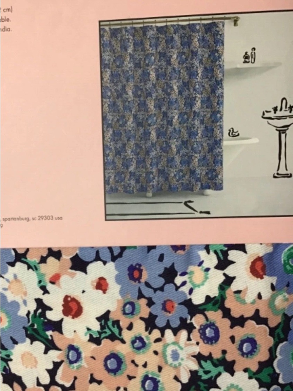 kate spade new york Daisy Gardens Printed 1 Piece Shower Curtain, 72 x 72 “